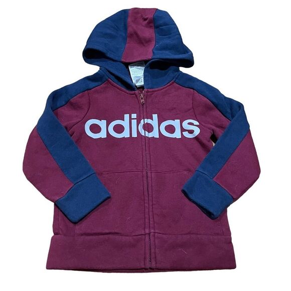 Adidas Burgundy Logo Full Zip Hoodie Sweatshirt - Picture 1 of 3